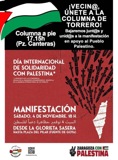 Columna Torrero hacia la manifestación solidaria con Palestina