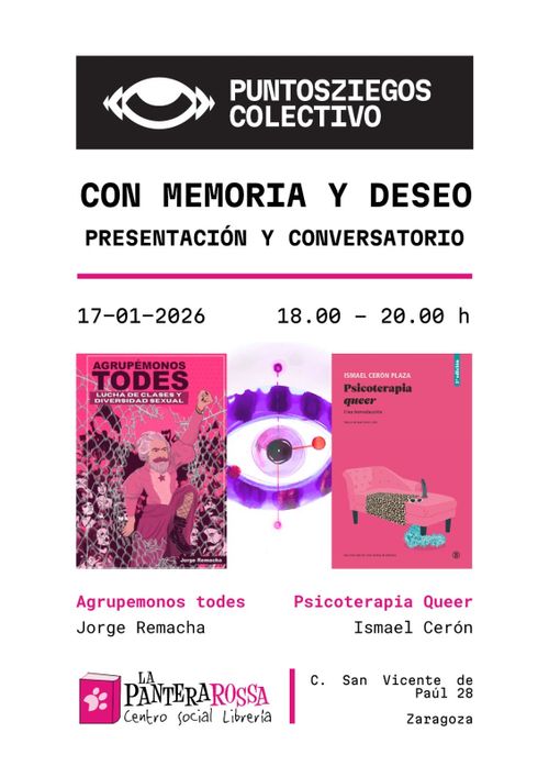 PuntosZiegos presenta 'Psicoterapia Queer' y 'Agrupémonos todes' 