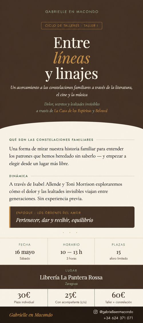 Taller «Entre líneas y linajes». Un acercamiento a las constelaciones familiares a través de la literatura, el cine y la música 