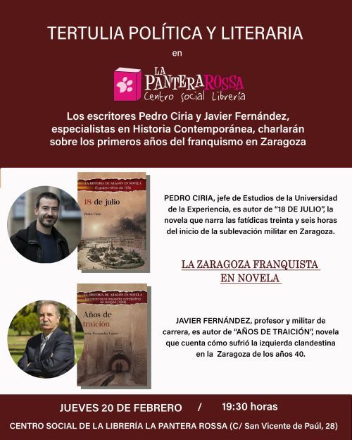 Tertulia política y literaria sobre la resistencia zaragozana al franquismo con Pedro Ciria y Manuel Valdivia 